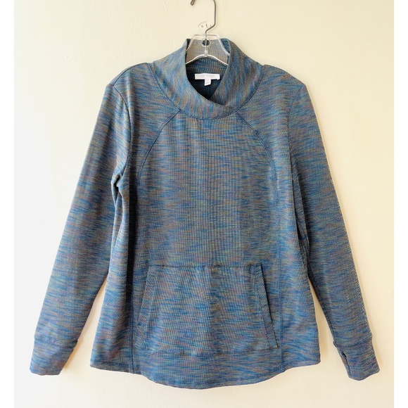 T By Talbots Sz Mp or M reg Blue Heather Space Pattern Pullover Sweatshirt - Picture 1 of 9